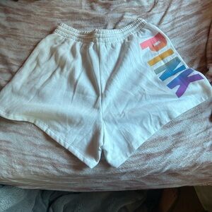 PINK victorias secret shorts with rainbow “pink” on the back.